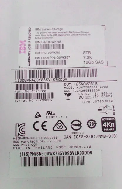 00WK785 - IBM 8TB 7200RPM SAS 12Gb/s 3.5-inch Hard Drive