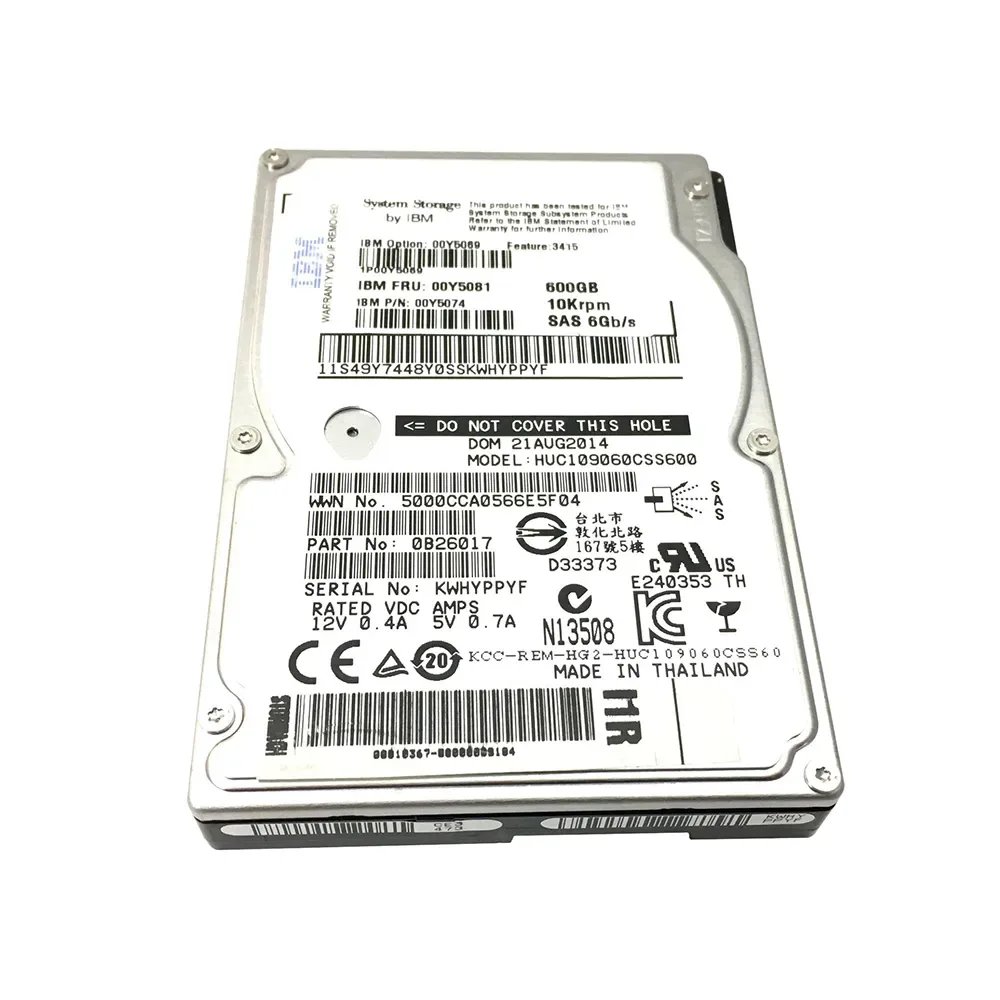 00Y5081 - IBM 600GB SAS 6Gb/s 10000RPM 2.5-inch Hot-Swappable Hard Drive with Tray for System Storage