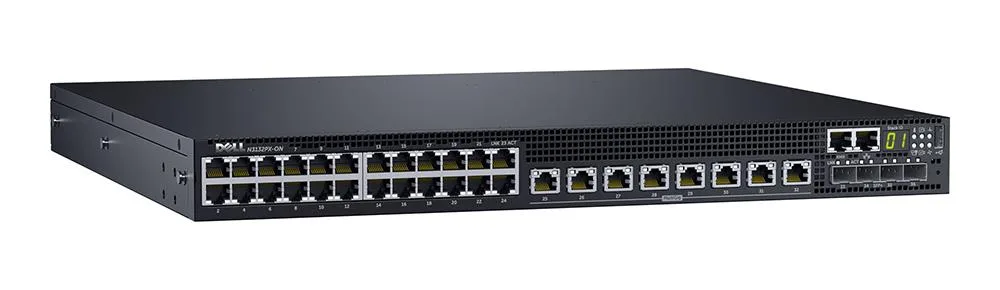 01N25R - Dell / EMC N3132PX-ON 24 x Ports 10/100/1000 (PoE) + 8 x Ports 100/1000/2.5G/5G (PoE) + 4 x Ports 10Gigabit SFP+ Layer 3 Managed Network Switch