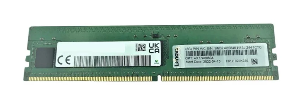 02JK239 - Lenovo 32GB DDR4-3200MHz PC4-25600 ECC Registered CL22 288-Pin RDIMM 1.2V Dual Rank Memory Module
