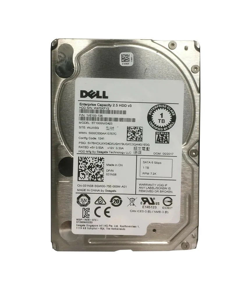 031N08 - Dell 1TB 7200RPM SATA 6Gb/s 128MB Cache 2.5-inch Hard Drive