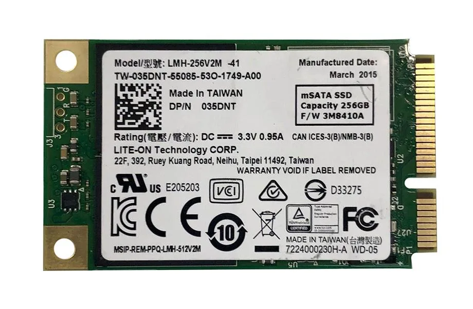 035DNT - Dell 256GB Multi-Level Cell (MLC) SATA 6Gb/s mSATA Solid State Drive