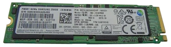 03YC83 - Dell 256GB Triple-Level Cell (TLC) PCI Express 3 x4 NVMe M.2 2280 Solid State Drive