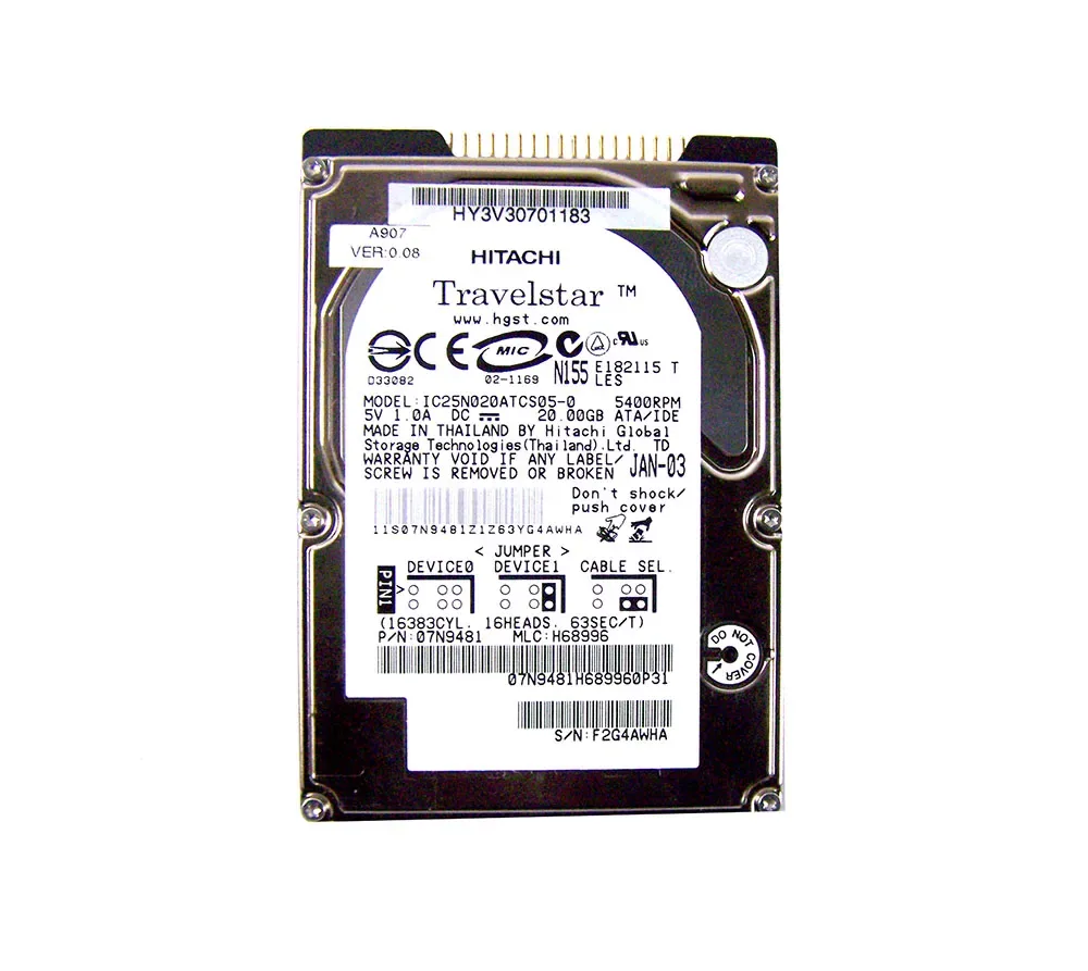 07N9481 - IBM 20GB 5400RPM IDE 2.5-inch Hard Drive