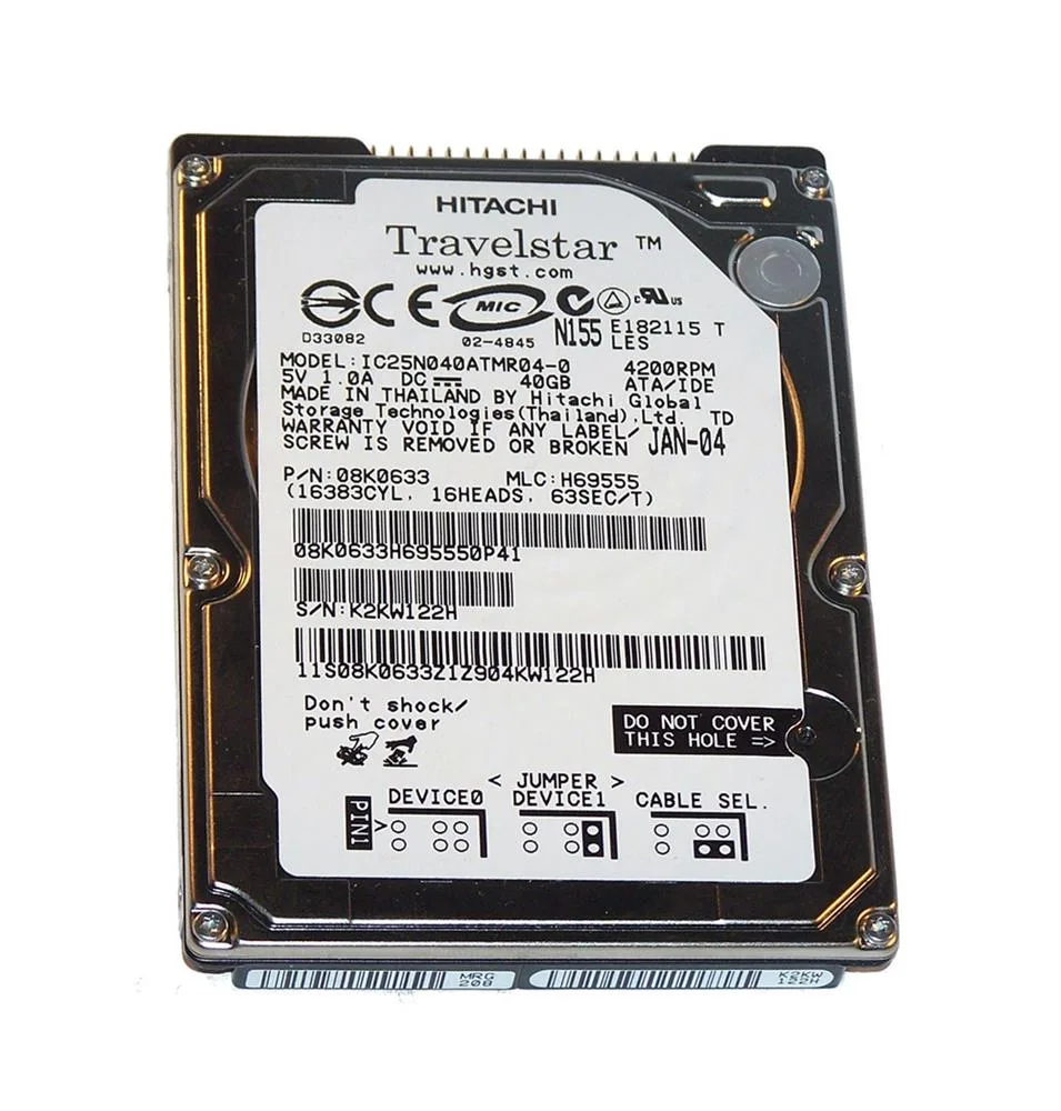 08K0633 - Hitachi Travelstar 80GN 40GB 4200RPM IDE Ultra ATA/100 (ATA-6) 8MB Cache 2.5-inch Hard Drive