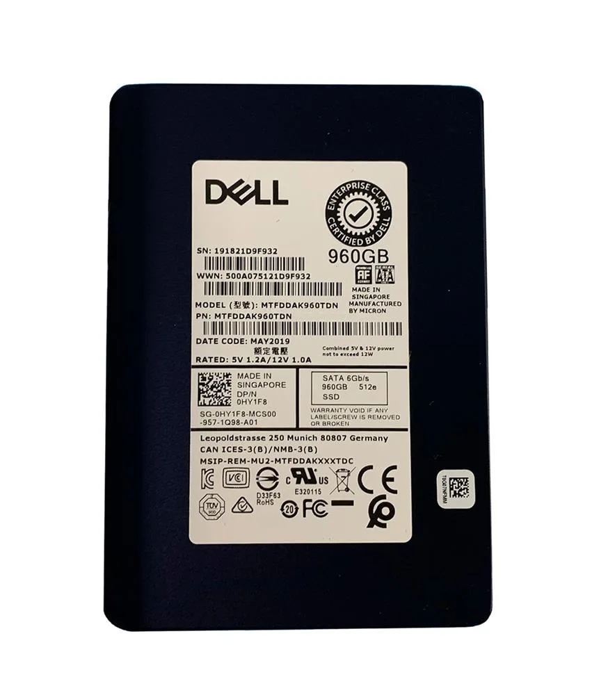 0HY1F8 - Dell 960GB Triple-Level Cell SATA 6Gb/s Mixed-Use 2.5-inch Solid State Drive