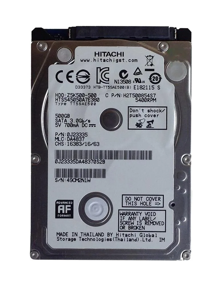 0J23335 - Hitachi Travelstar Z5K500 500GB 5400RPM SATA 3Gb/s 8MB Cache 2.5-inch Hard Drive