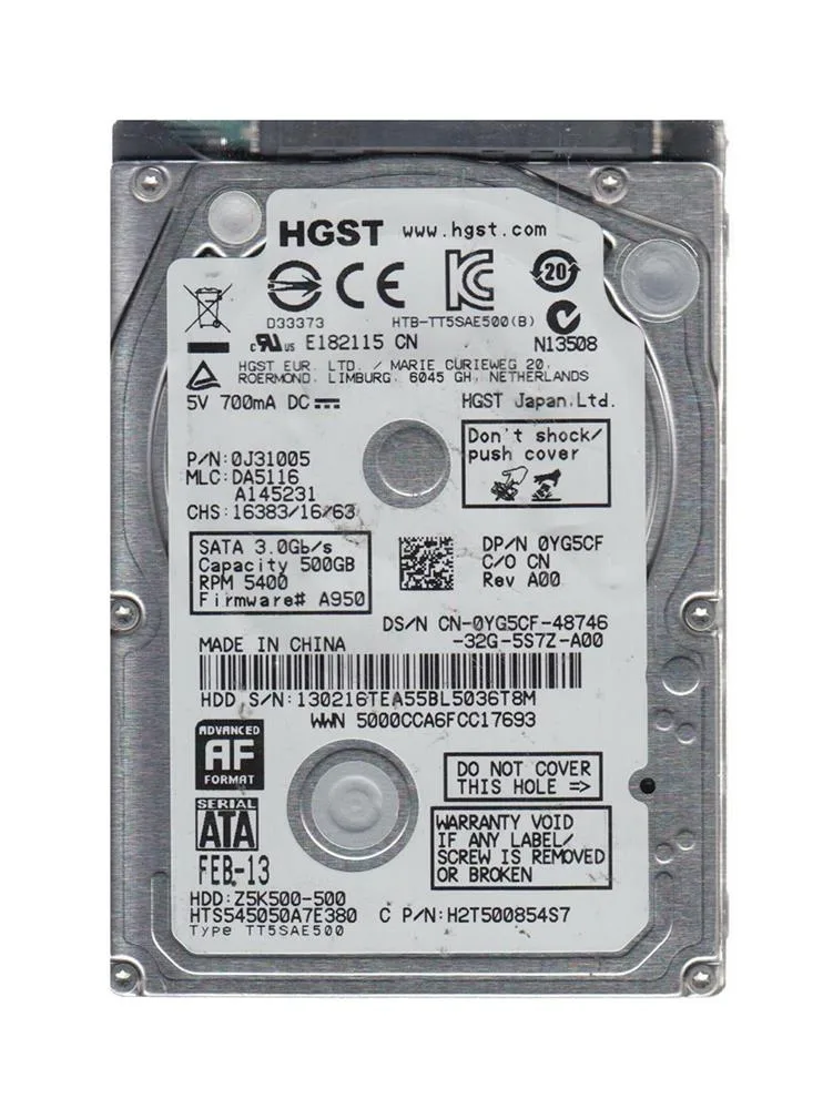 0J31005 - Hitachi Travelstar Z5K500 500GB 5400RPM SATA 3Gb/s 8MB Cache 2.5-inch Hard Drive