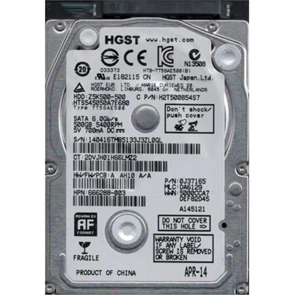 0J37165 - Hitachi 500GB 5400RPM SATA 6Gb/s 2.5-inch Hard Drive
