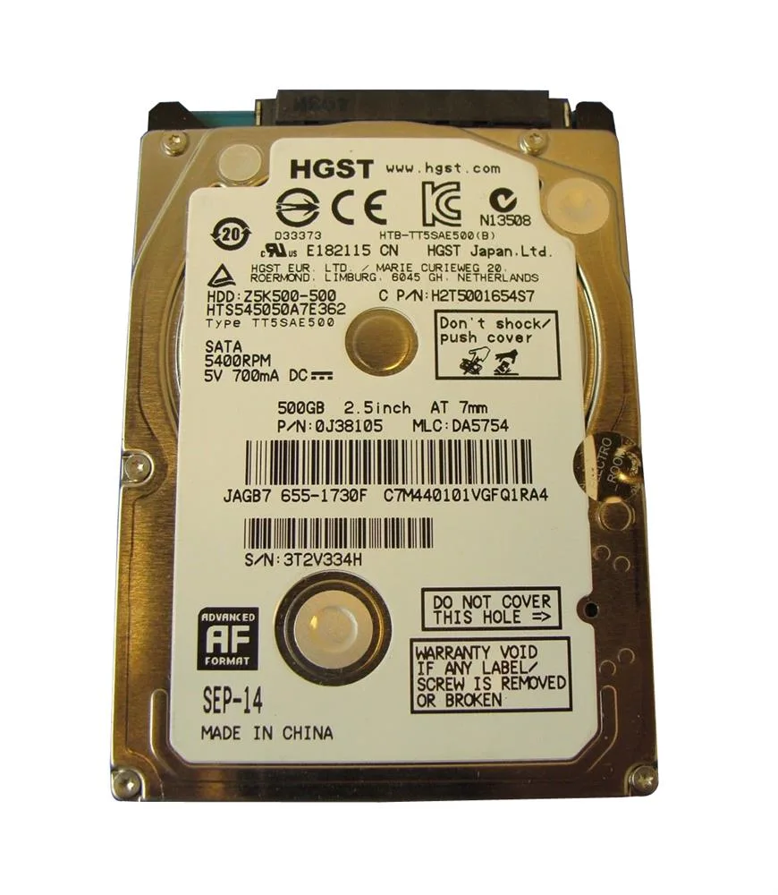 0J38105 - Hitachi Travelstar Z5K500 500GB 5400RPM SATA 3Gb/s 16MB Cache 2.5-inch Hard Drive