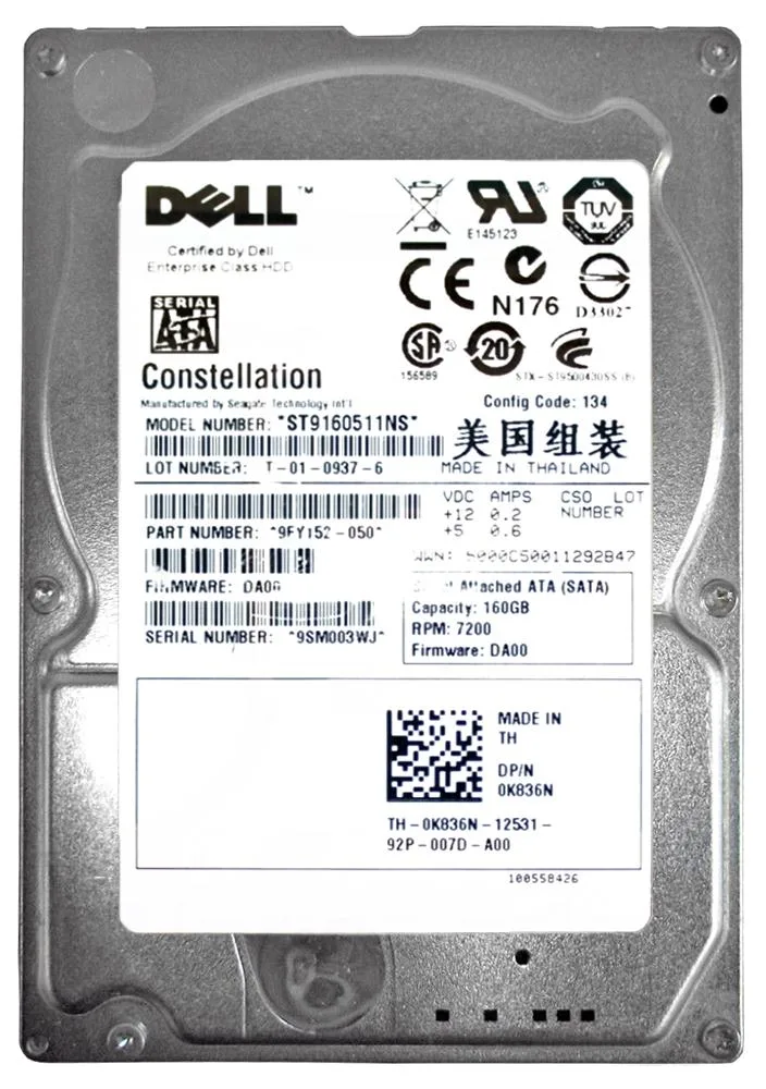 0K836N - Dell 160GB 7200RPM SATA 2.5-inch Server 2970 Hard Drive