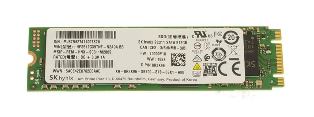 0R3K96 - Dell 512GB Multi-Level Cell (MLC) SATA 6Gb/s M.2 2280 Solid State Drive
