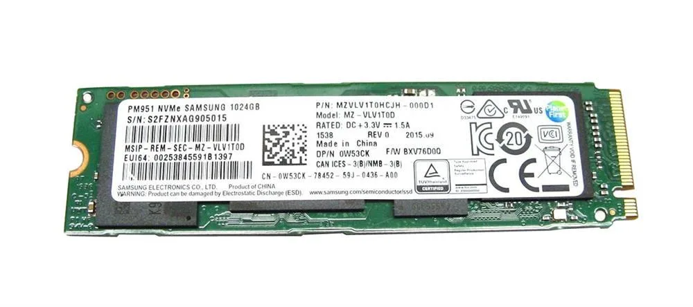 0W53CK - Dell 1TB Triple-Level Cell (TLC) PCI Express 3 x4 NVMe M.2 2280 Solid State Drive
