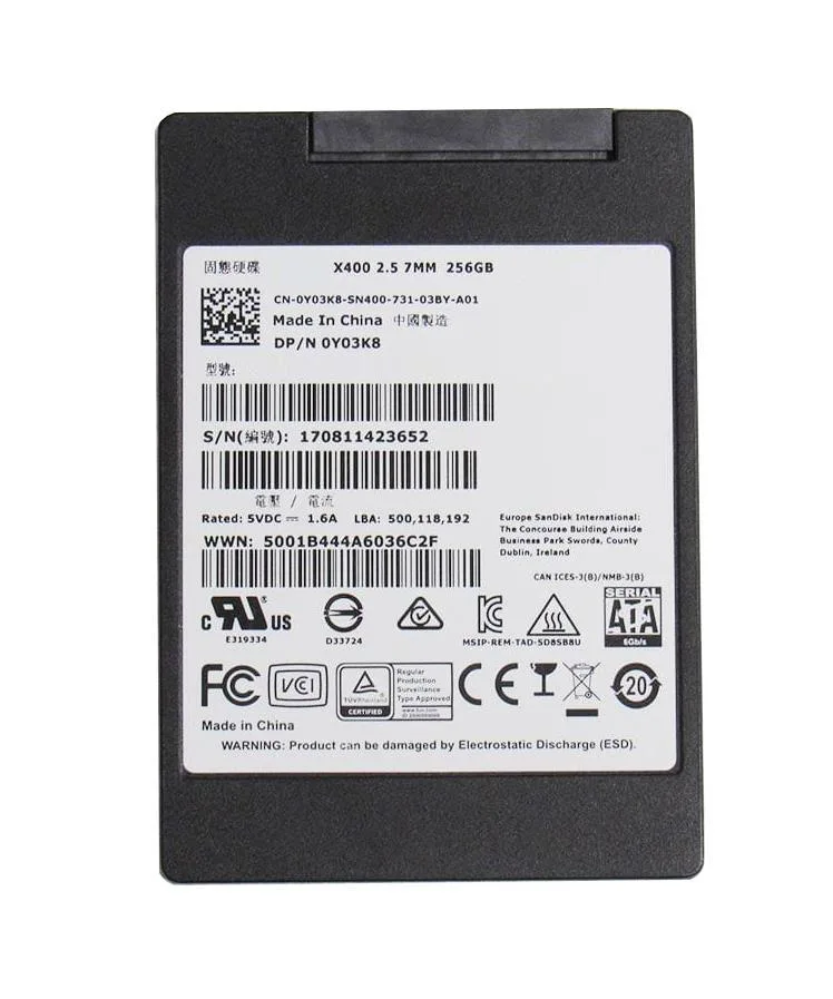 0Y03K8 - Dell 256GB Multi-Level Cell (MLC) SATA 6Gb/s 2.5-inch Solid State Drive