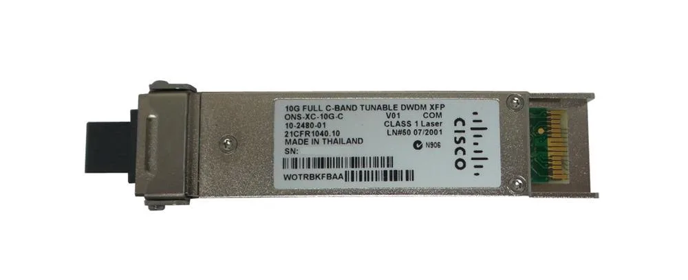 10-2480-01 - Cisco Single-mode 10Gbps 10GBase-DWDM OC-192/STM-64 Fiber 80km Multiwave 1529.55nm to 1561.83nm Duplex LC Connector XFP Transceiver Module