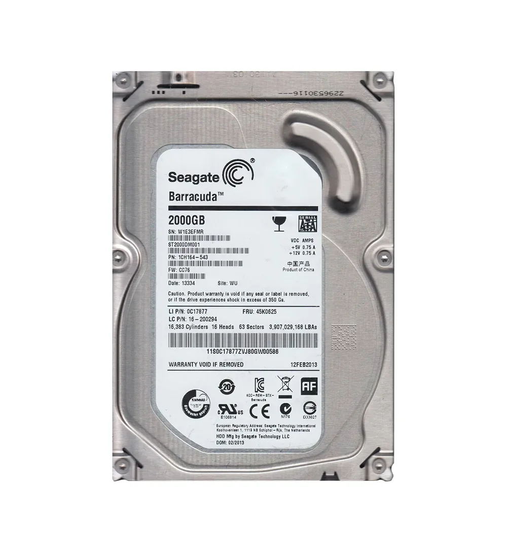 1CH164-543 - Seagate BarraCuda 2TB 7200RPM SATA 6Gb/s 64MB Cache LFF 3.5-inch Hard Drive