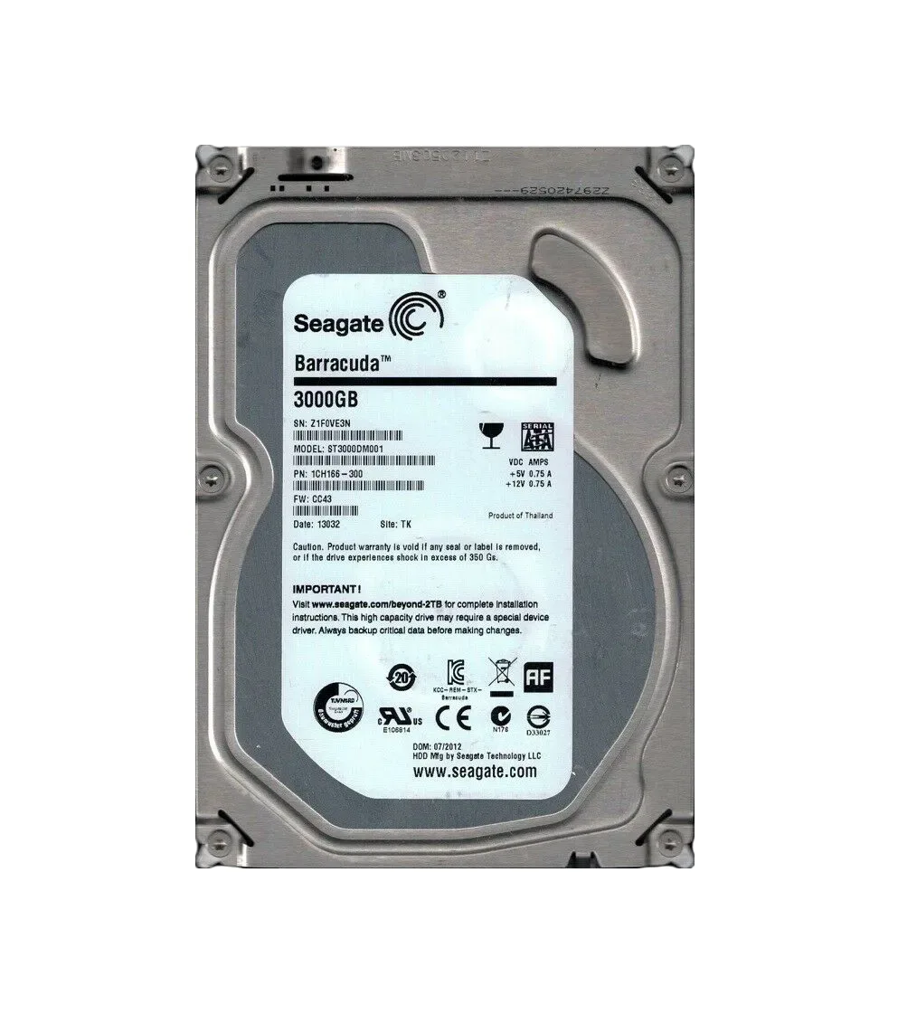 1CH166-300 - Seagate BarraCuda 3TB 7200RPM SATA 6Gb/s 64MB Cache (RoHS) 3.5-inch Hard Drive