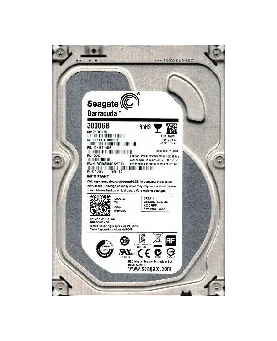 1CH166-902 - Seagate BarraCuda 3TB 7200RPM SATA 6Gb/s 64MB Cache (RoHS) 3.5-inch Hard Drive