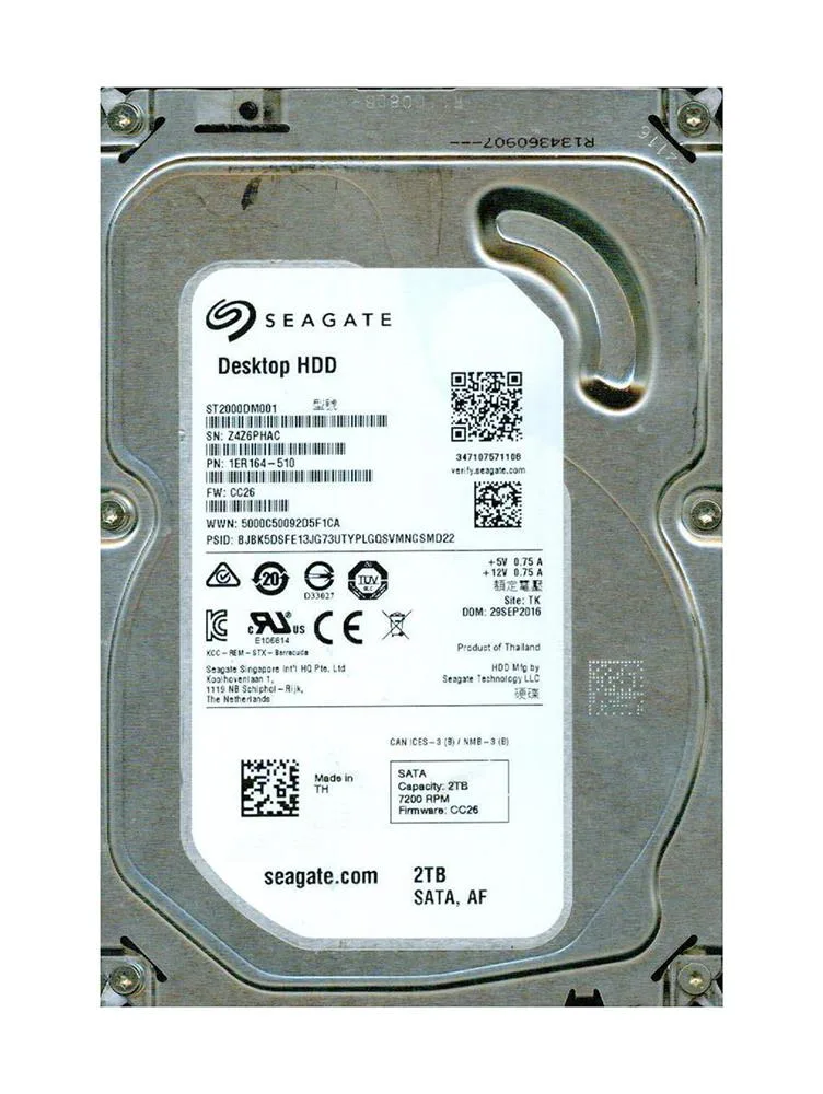 1ER164-510 - Seagate 2TB 7200RPM SATA 6Gb/s 64MB Cache (RoHS) 3.5-inch Hard Drive