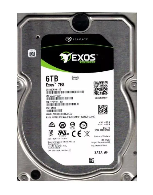 1YZ110-004 - Seagate Exos 7E8 6TB 7200RPM SATA 6Gb/s 512e 256MB Cache 3.5-inch Hard Drive