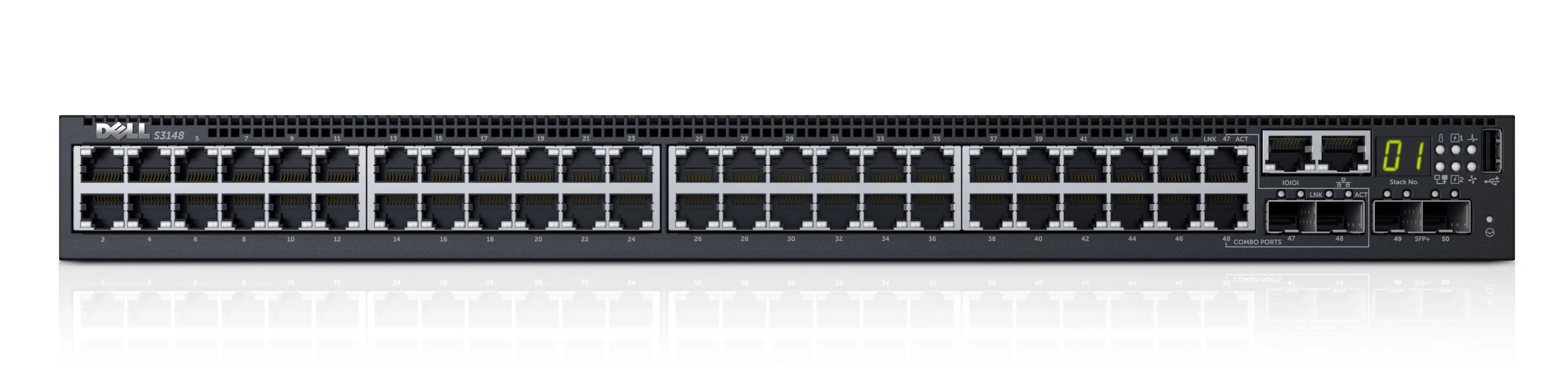 210-AIMR - Dell PowerConnect S3100 Series S3148 48 x Ports 10/100/1000Base-T + 2 x Ports 10 Gigabit SFP+ + 2 x Ports Gigabit Combo SFP Rack-Mountable 1U Layer 3 Managed Gigabit Ethernet Network Switch