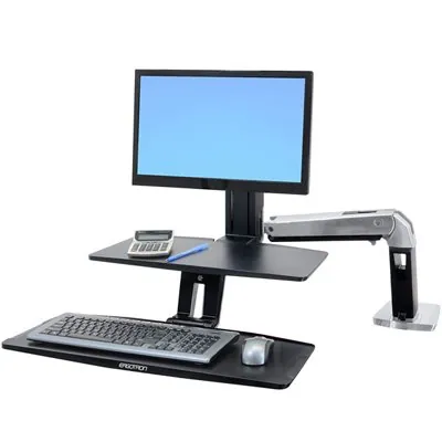 24-390-026 - Ergotron WorkFit-A, Single LD Workstation with Suspended Keyboard for Standard Display (5ΓÇô15 lbs monitor) - Polished Aluminum