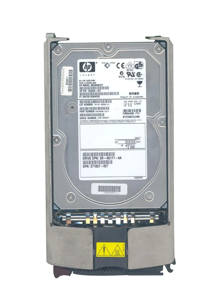 271837-007 - HP 36.4GB 10000RPM Ultra-320 SCSI 8MB Hot-Pluggable LVD 80-Pin 3.5-inch Hard Drive