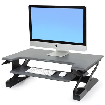 33-397-085 - Ergotron WorkFit-T, Standing Desk Workstation (Black with Grey surface) Sit-Stand Desk Converter - Medium Surface - Black