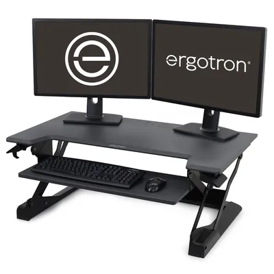 33-406-085 - Ergotron WorkFit-TL, Standing Desk Workstation (Black with Grey surface) Sit-Stand Desk Converter - Large Surface - Black