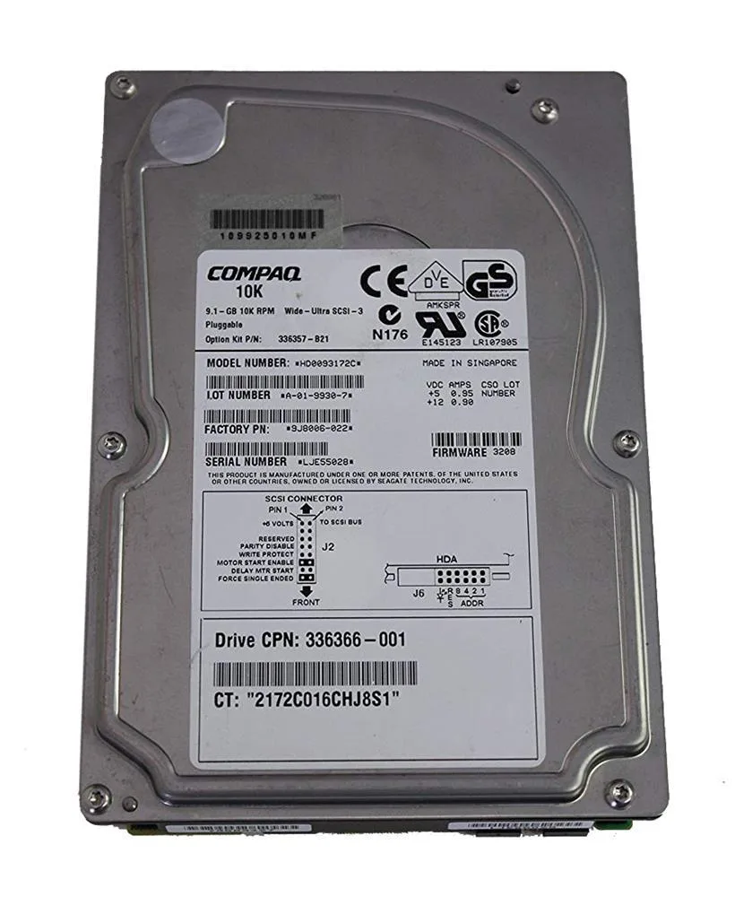 336366-001-3 - Compaq 9GB 10000RPM Ultra 160 SCSI 3.5-inch Hard Drive