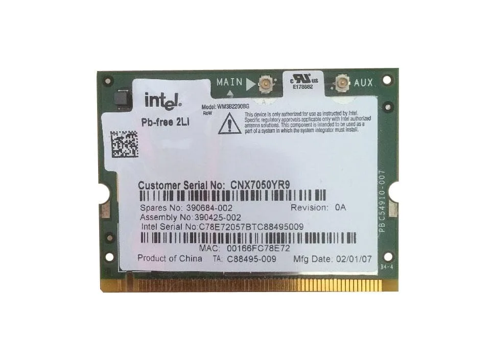 390684-002 - HP Mini PCI IEEE 802.11b/g Notebook Wireless Lan Card Broadcom (Intel Wireless Pro) for Presario B2800/V4000 Series Notebook