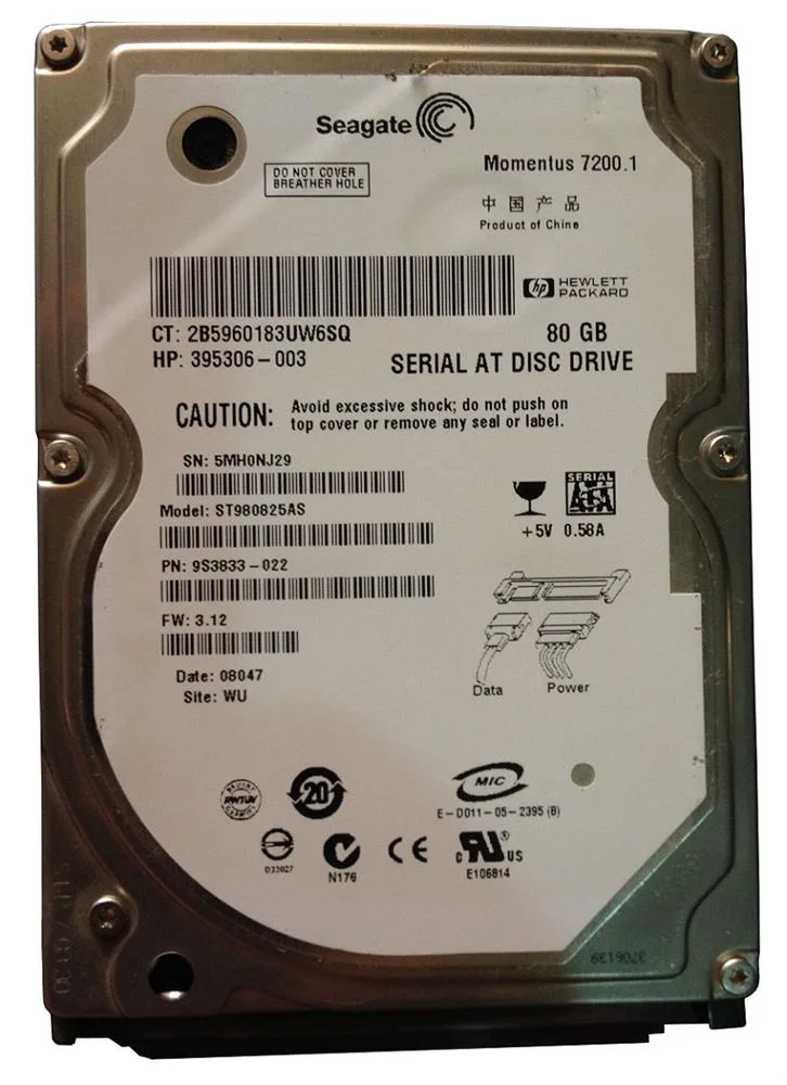 395306-003 - HP 80GB 7200RPM SATA 1.5GB/s 2.5-inch Hard Drive