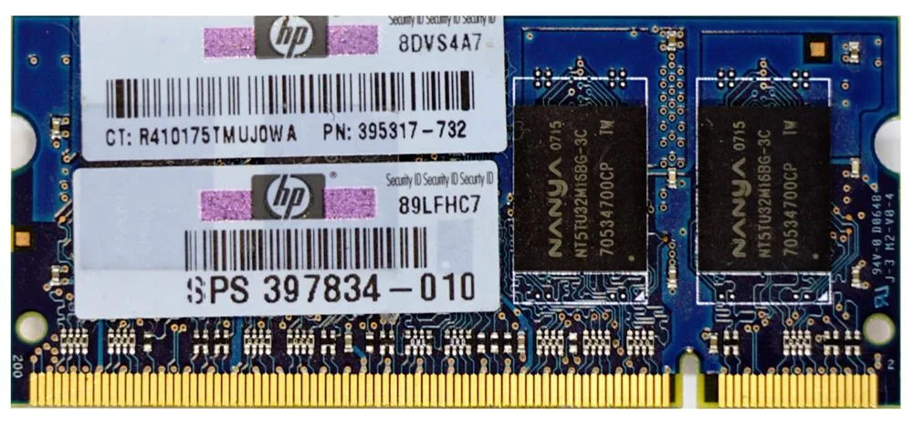 397834-010 - HP 4GB DDR2-667MHz non-ECC Unbuffered CL5 200-Pin SODIMM 1.8V Single Rank Memory Module