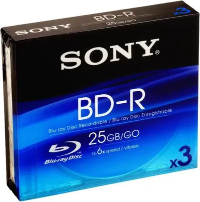 3BNR25R3H - Sony BNR25R3H Blu-ray Recordable Media - BD-R - 6x - 25 GB - 3 Pack Jewel Case - 120mm