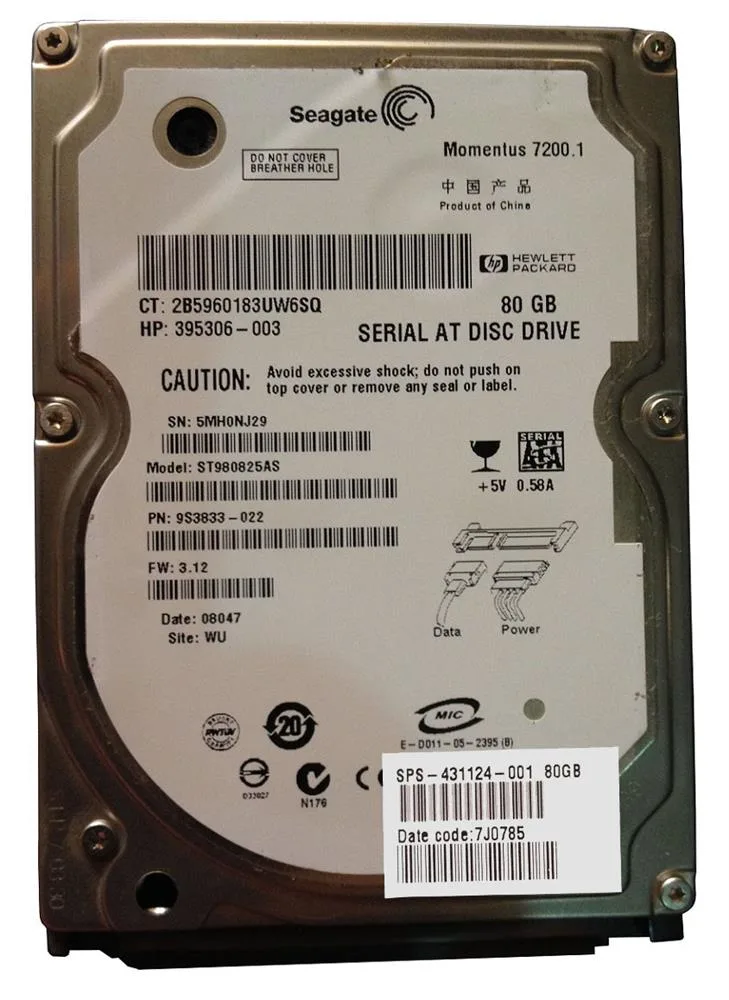 431124-001 - HP 80GB 7200RPM SATA 2.5-inch Hard Drive