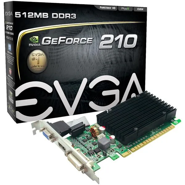 512-P3-1311-KL - EVGA GeForce 210 512MB 32-Bit DDR3 PCI Express 2.0 x16 DVI-I/ HDMI/ VGA Video Graphics Card