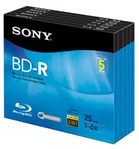 5BNR25R3H - Sony BNR25R3H Blu-ray Recordable Media - BD-R - 6x - 25 GB - 5 Pack Jewel Case - 120mm