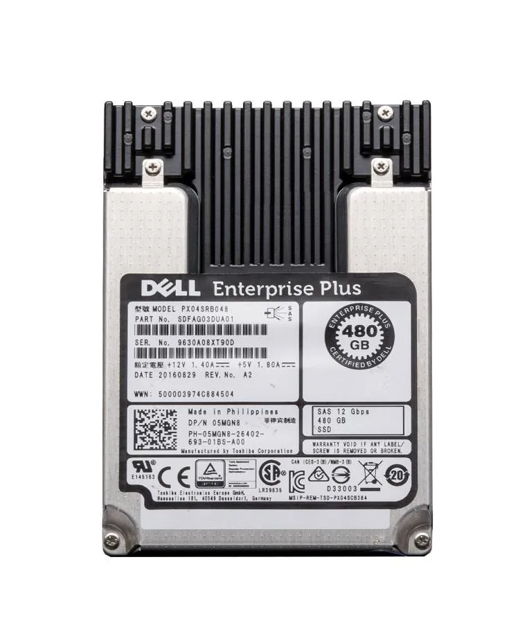 5MGN8 - Dell 480GB Enterprise Multi-Level Cell (eMLC) SAS 12Gb/s Read Intensive 2.5-inch Solid State Drive