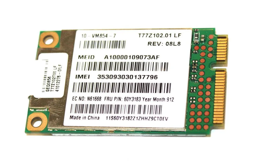 60Y3183 - IBM / Lenovo Wireless 3G WWAN Mobile Broadband Card for ThinkPad X100E / X201 / X201I / T410 / T410I / T510 / W510 / Gobi 2000
