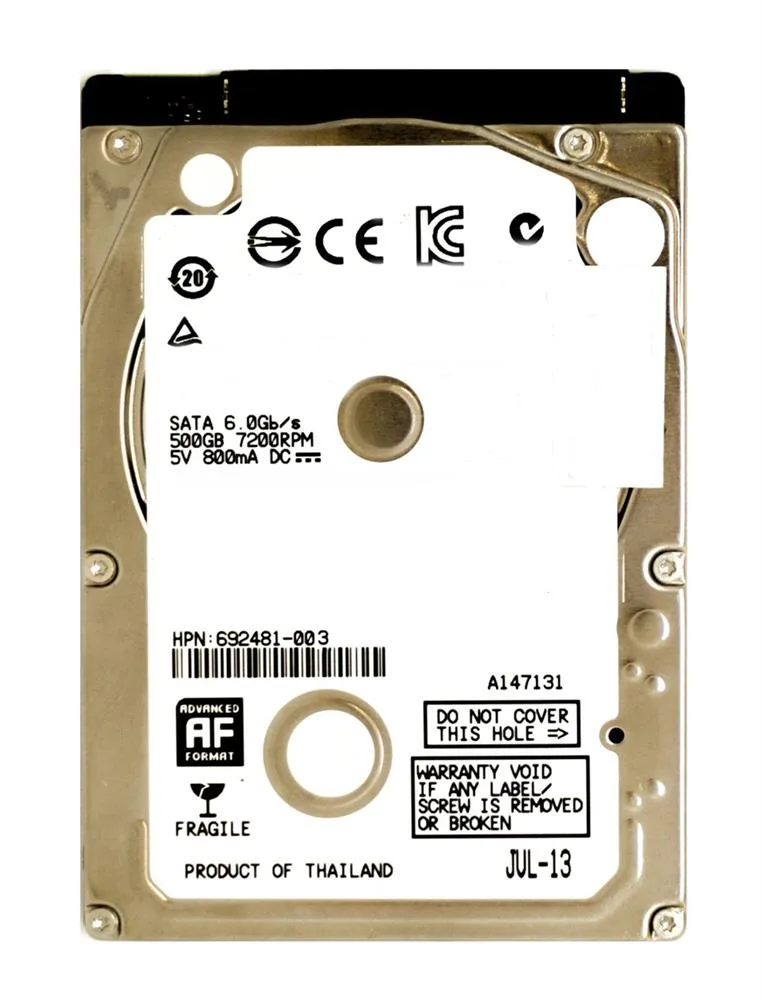692481-003 - HP / HGST Travelstar Z7K500 500GB 7200RPM SATA 6Gb/s 32MB Cache 2.5-inch Hard Drive for Pavilion 300-020 Desktop
