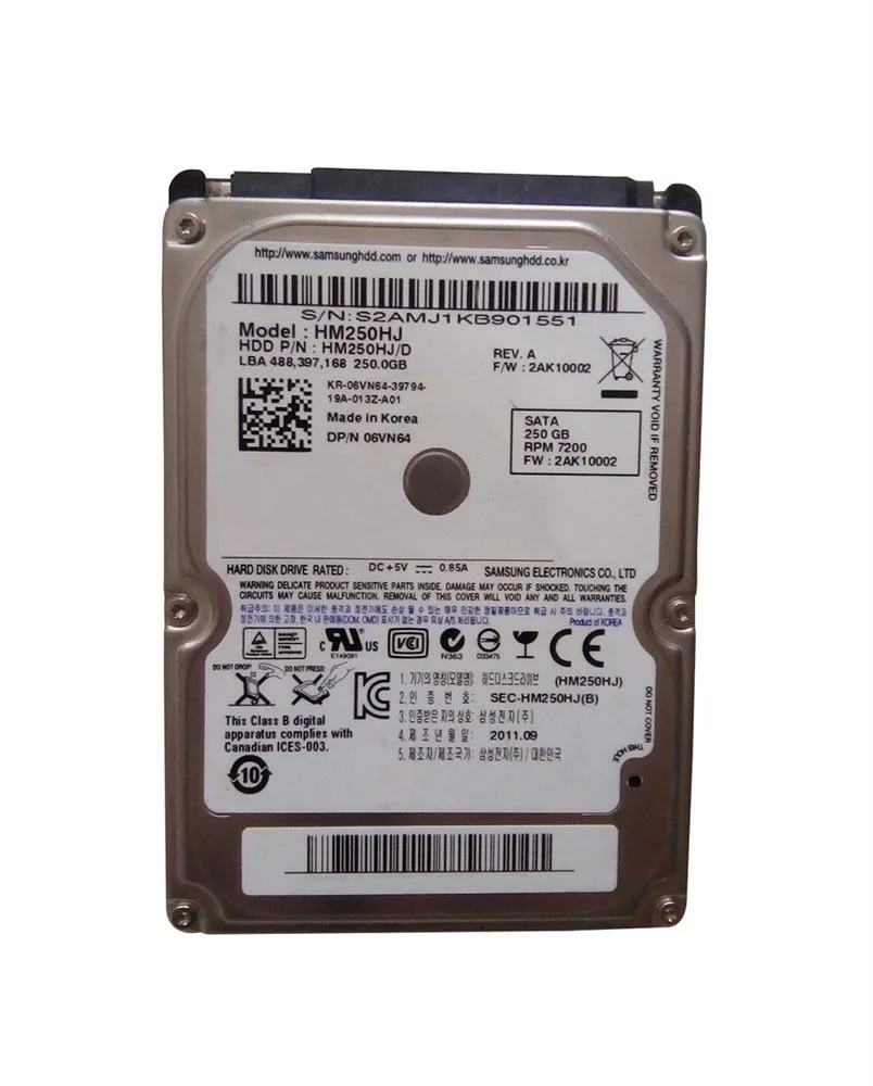 6VN64 - Dell 250GB 7200RPM SATA 2.5-inch Laptop hard Drive for Latitude E6410Hard Drive