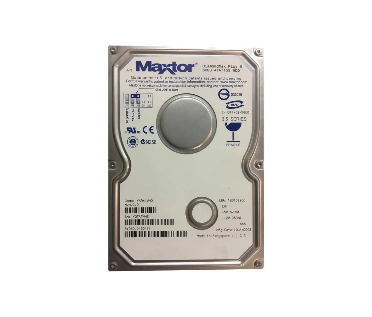 6Y060L0-420411 - Maxtor 60GB 7200RPM ATA-133 3.5-inch Hard Drive