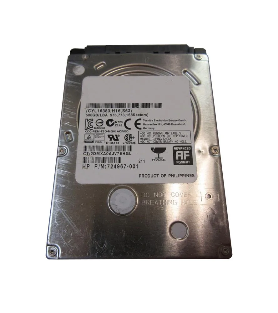 724967-001 - HP 500GB 7200RPM SATA 6Gb/s 2.5-inch Hard Drive