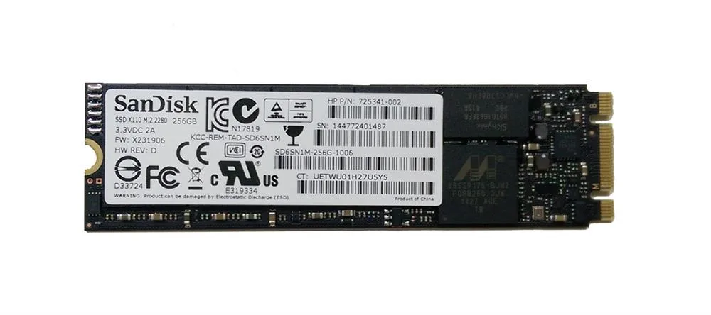725341-002 - HP / Sandisk X110 256GB Multi-Level Cell SATA 6Gb/s M.2 2280 Solid State Drive