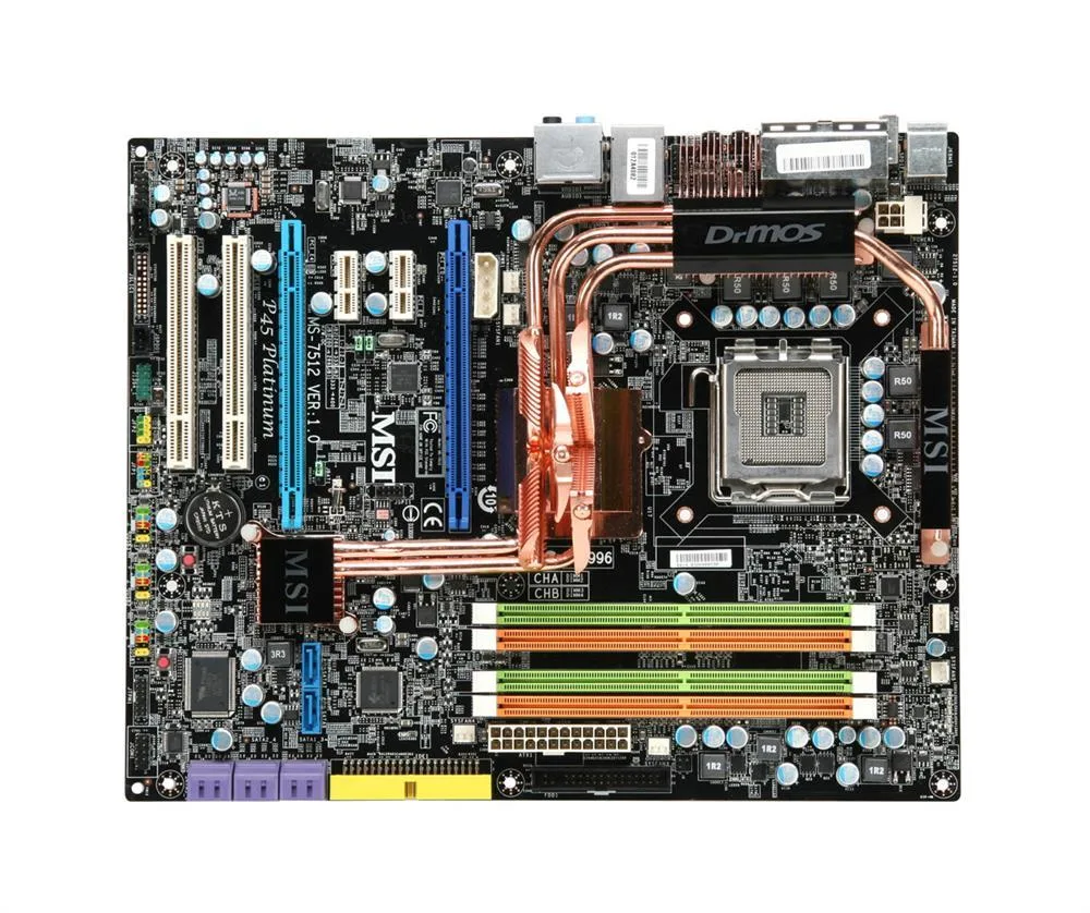 7513-010 - MSI P45D3 Platinum Desktop Board Intel P45 Express Enhanced SpeedStep Technology Socket T 1333MHz, 1066MHz, 800MHz FSB 8GB DDR3 SDRAM DDR3-1333/PC3-10600, DDR3-1066/PC3-8500, DDR3-800/PC3-6400 CrossFire ATX