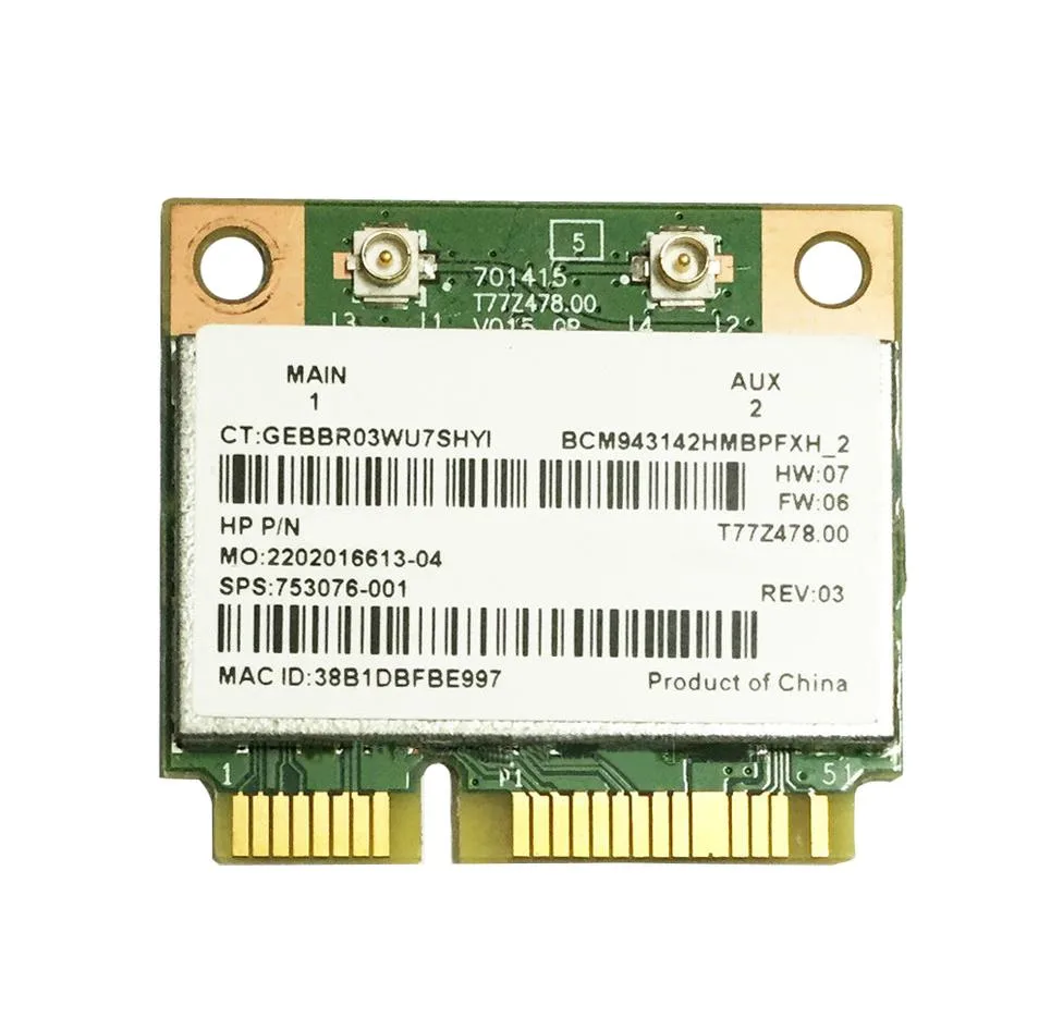 HP 753076-001 IEEE 802.11a/b/g/n 150Mb/s 2.4GHz Bluetooth 4.0 Dual-Band Mini PCI-Express Wireless Network Card