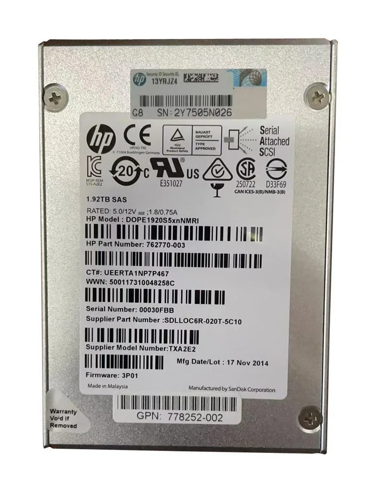 778252-001 - HP 1.92TB SAS 6Gb/s 2.5-inch Solid State Drive