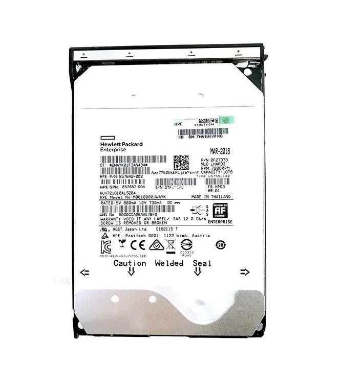 857652-004 - HP 10TB 7200RPM SAS 12Gb/s Helium 512e Hot-Swappable LFF 3.5-inch SC Midline Hard Drive