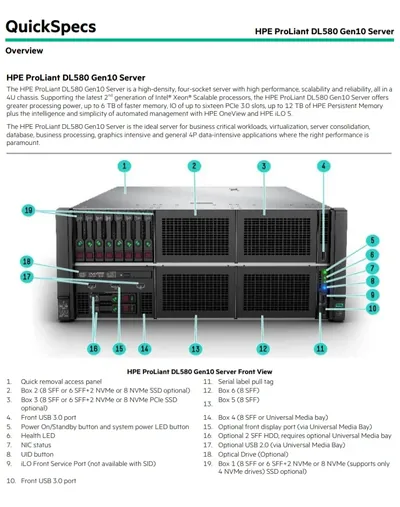 869853-AA1 - HP ProLiant DL580 G10 8xSFF CTO Server