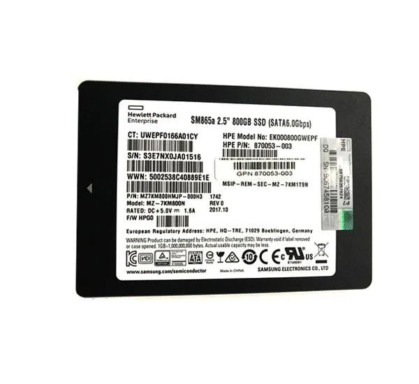 870053-003 - HP 800GB SATA 6Gb/s WI SFF SC DS Hot Swappable MLC 2.5-inch Solid State Drive